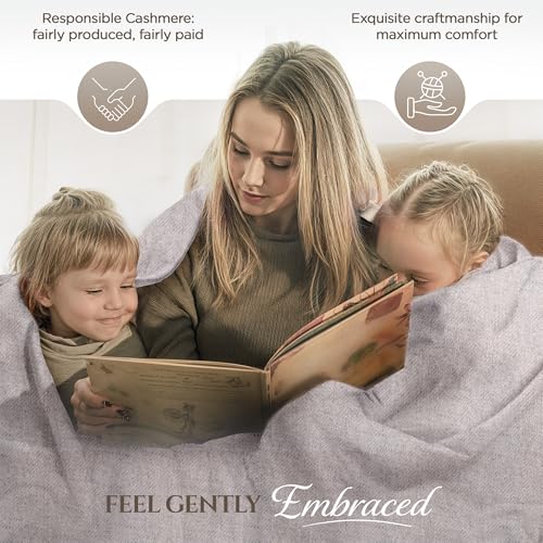 Cashmere Blanket – Hand Woven 100% Pure Wool Throw Blanket, 135 x 270 cm – Plain Cozy, and Soft Blanket for Bed, Sofa, or Couch - Made in Nepal - color: Grey
