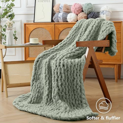 Cozyful Chunky Yarn for Hand Knitting - #10 Chunky Chenille Yarn, Jumbo Big Thick Chunky Yarns for Crocheting, Super Bulky Chunky Knit Blanket Yarns, 8 Skein (22 yds 8 oz Each Skein), Sage Green - color: Sage Green