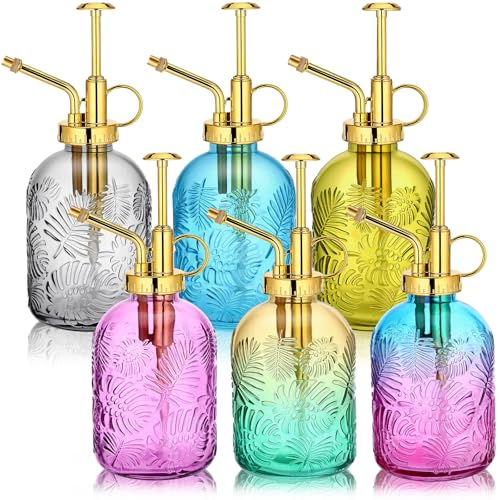 Sliner 6 Pack Glass Plant Mister Spray Bottles 7.7" Tall Glass Water Spray Bottle 12.2 oz Hand Pump Sprayer Fine Mist Watering Can with One Hand Top Pump for Indoor & Outdoor Houseplants(Golden) - color: Golden