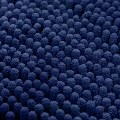 HOMEIDEAS 3 Pieces Bathroom Rugs, Ultra Soft Non Slip Absorbent Chenille Toilet Bath Mat Set (Navy Blue) - color: Blue-navy Blue, size: 17"x24"+20"x32"+U Shape 20"x24"