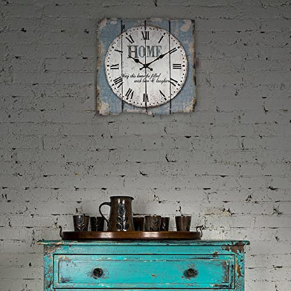 Stonebriar Square 15" Rustic Farmhouse Worn Blue and White Roman Numeral Battery Operated Wall Clock - color: Blue
