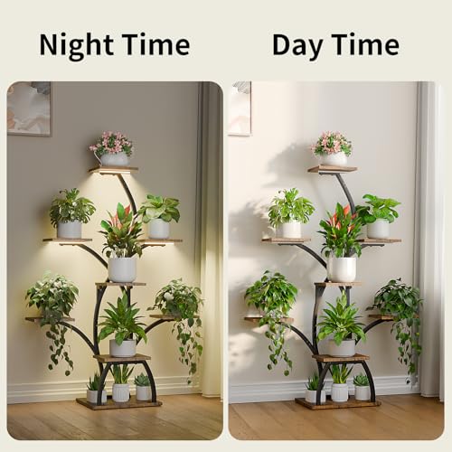 CODACE Plant Stand with Grow Lights - 50" Indoor Plant Shelf | 6 Tiered Plant Shelf Indoor, Lighted Tree-Shaped Plant Holder, Tall Flower Display Rack for Living Room, Patio(Black) - color: Black