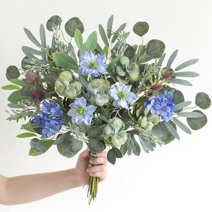 Serra Flora Artificial Greenery Stems Box Set,(Pack of 44pcs) with 9 Kinds of Faux Pink Green Filler for DIY Bridal Bouquets Wedding Floral Arrangement Table Centerpieces - color: Green&blue