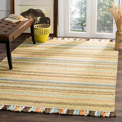 SAFAVIEH Area Rug 8x10 - Montauk Collection - Large - Green & Multi, Handmade Cotton, Boho Stripe Fringe Design, Ideal for Living Room, Bedroom, Office, Dining Space (MTK901G) - color: Green/Multi, size: 8' x 10' (Rectangular)