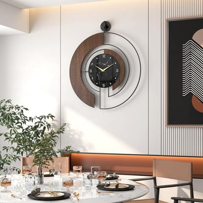 Modern Walnut Marble Dial Wall Clock, Large Wood Metal Frame Silent Non Ticking Wall Clocks for Living Room, Bedroom Decoration, Contemporary Home Wall Decor Gift Idea, 26.4 in - size: 2.X-L(26.4 in)