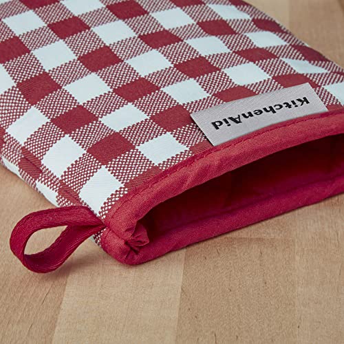 KitchenAid Gingham Cotton Mini Oven Mitt 2-Pack Set, Passion Red, 5.5"x8" - color: Passion Red