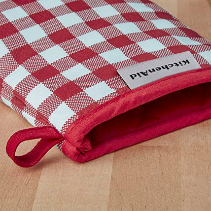 KitchenAid Gingham Cotton Mini Oven Mitt 2-Pack Set, Passion Red, 5.5"x8" - color: Passion Red