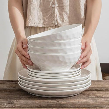 HOMBENE 8 Inch Pasta and Salad Bowls, Serving and Soup Bowl Set, Microwave Safe Ceramic Plates, Set of 2, White - color: White, size: 8 IN