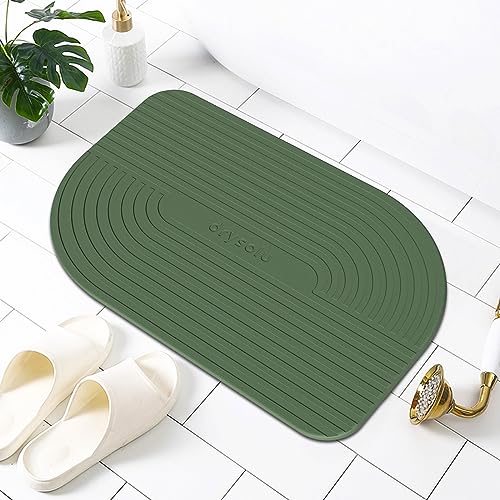 Stone Bath Mat Diatomaceous Earth Bath Mat Stone Shower Mat Fast Water Drying Ultra Absorbent Pad Diatomite Mat,Non-Slip Mat for Bathroom,Kitchen,Pet,15.35x23.62in,Hard,Drak Green,1-Pack