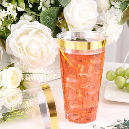 I00000 16 oz Gold Plastic Cups, 50 Pack Clear Plastic Cups with Gold Trim | Premium Gold Rimmed Disposable Cup, Heavy-duty, BPA-Free, Everyday Use, Disposable Cup Perfect for Birthday, Wedding & Party - color: 16-Gold-50