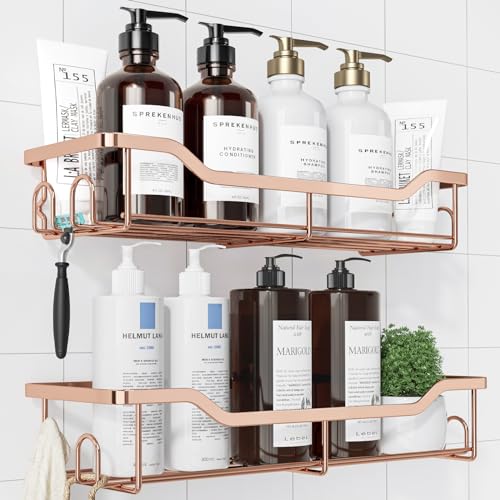 Kitsure Shower Caddy, Adhesive Shower Organizer, Large, Rose Gold | Stainless Steel Shelf for Inside Shower, No Drill Bathroom Organizers and Storage, Home Decor Accessories - color: Rose Gold, size: Large