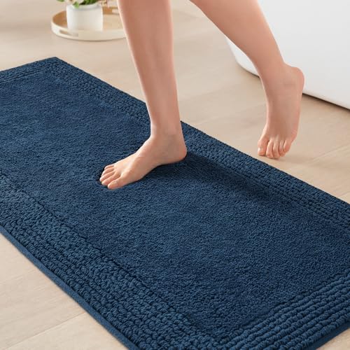 Madison Park Splendor Reversible 100% Cotton Bath Runner, 24 x 60, Navy | Tufted Bathroom Rug, 3000 GSM, Hotel Quality, Luxurious Plush, Medium Pile, Absorbent, Quick Dry, OEKO-TEX, Shower Room Décor - color: Navy, size: 2' x 5' (Rectangular)