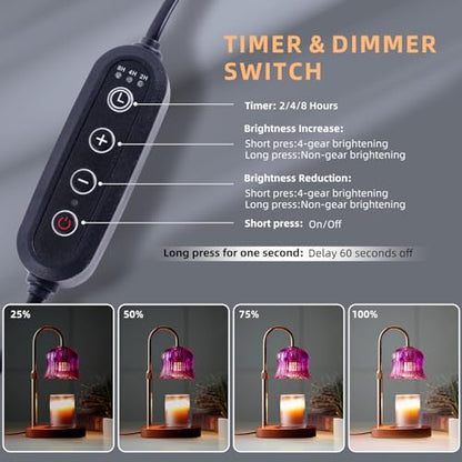 Candle Warmer Lamp with Timer: Dimmable Candle Warmer Lamps Height Adjustable Purple Flower Candle Lights - color: Purple