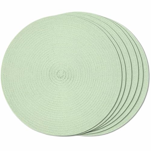 FunWheat Round Braided Placemats Set of 6 Place mats for Dining Tables Woven Heat Resistant Table Mats 15 inch (Mint Green) - color: Solid Mint Green, size: 6pcs