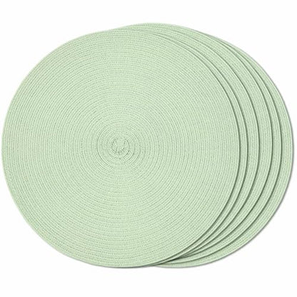 FunWheat Round Braided Placemats Set of 6 Place mats for Dining Tables Woven Heat Resistant Table Mats 15 inch (Mint Green) - color: Solid Mint Green, size: 6pcs