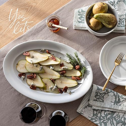 over&back Rim Stoneware Serving Platter - Elegant 1-Piece Oval Serving Platter to Complete Your Kitchen Set - 16" L x 10.8" W Semi-Matte White - color: White