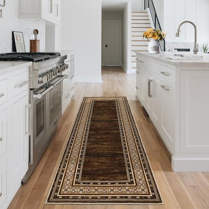 Modern Runner Rugs 2x8 Non Slip Washable Runners for Hallways, Washable Stain Resistant Kitchen Mats for Floor, Foldable Bathroom Area Rugs for Bedroom, Entryway, Hallway, Red Brown | Non Slip Non Shedding Stain Resistant Neutral Textured Solid Foldable S