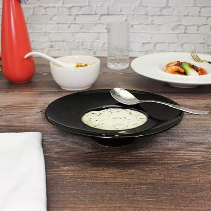 Ceramics Rimmed Soup Bowls 8.5 oz, Black 10.4 inch Exquisite small soup plate Set of 4, Pasta plates With Rim is the best choice for hotels, kitchens, fine restaurants and gourmets - color: Black, size: 10.4 Inch-8.5 oz