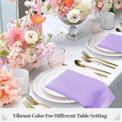 PLOYMONO Lavender Cloth Napkins - 8 Pack 17" x 17" Polyester Dinner Napkins | Heavy Duty 180 GSM Cloth Napkins with Hemmed Edges - Great for Restaurants, Weddings, Parties, Banquets Dinner - color: Lavender
