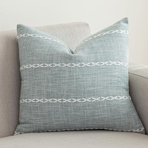 vctops Rustic Striped Cotton Linen Decorative Throw Pillow Cover Embroidery Square Cushion Cover Pillowcase for Sofa Bedroom Couch (Stripe Grey, 16"x16") - color: Stripe Grey, size: 16" x 16" (Pack of 1)