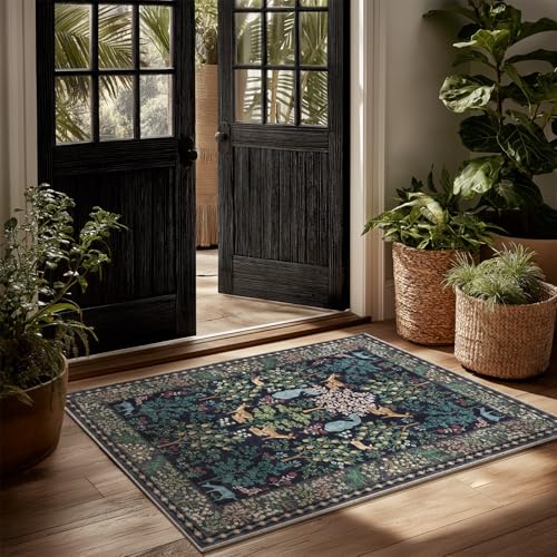 2x3 Washable Throw Rugs for Entryway: Door Mat Indoor Entrance Small Area Rug Non-Slip Low Pile Soft Kitchen Rug for Front Door Indoor Entrance Entry Kids Room Bedside - color: Animal-dark Blue Black, size: 2' x 3' (Rectangular)