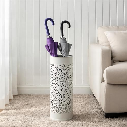 21 inch Heavy Duty Metal Umbrella Stand - Durable Storage Holder for Umbrellas - Indoor and Outdoor Use - Stylish and Modern Organizer for Entryways. (Pearled Ivory) - color: Pearled Ivory
