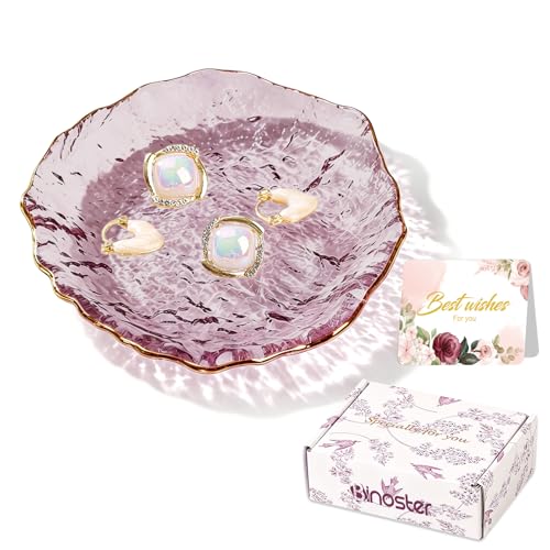Gifts For Women Purple Jewelry Tray Glass Ring Holder Dish Key Bowl Trinket Dish Bathroom Vanity Organizer Aesthetic Bridesmaid Bride Wedding Engagement Retirement Teacher Gifts For Women Her Coworker - color: Purple Irregular