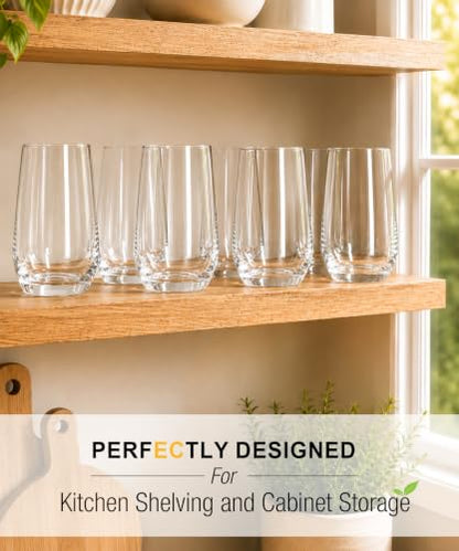 Drinking Water Glass Cups Set,Crystal Clear tall Glass cups set of 6,16.2oz - style: drinking Set of 6 16.2oz