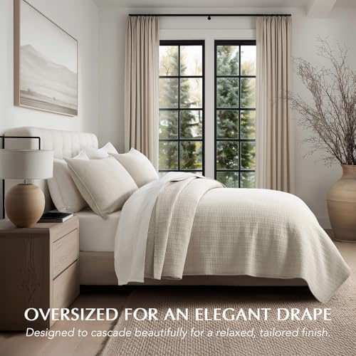 100% Cotton Modern Grid Stitch Quilt Set, King Size, Birch | Pre-Washed Cotton Coverlet Bedspread, Oversized Lightweight 3-Piece Bedding Set for All Season, with 2 Pillow Shams - color: Birch, size: King (110" X 94")