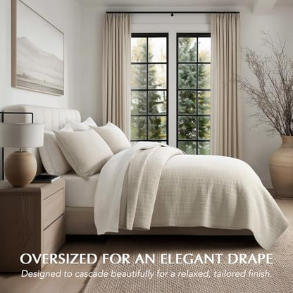 100% Cotton Modern Grid Stitch Quilt Set, King Size, Birch | Pre-Washed Cotton Coverlet Bedspread, Oversized Lightweight 3-Piece Bedding Set for All Season, with 2 Pillow Shams - color: Birch, size: King (110" X 94")