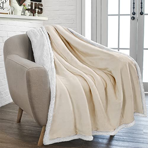PAVILIA Sherpa Fleece Throw Blanket for Couch, Cream Beige, Plush Soft Fuzzy Sofa Blanket, Cozy Reversible Winter Throw for Women Men, 50x60 Inches - color: Latte, size: 50 x 60 Inches - Throw