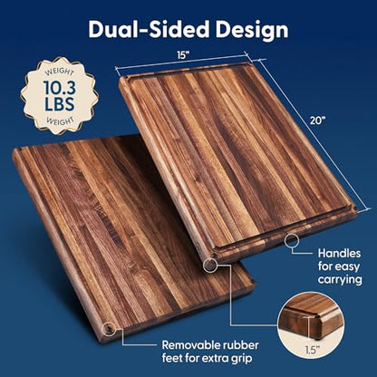 Sonder Los Angeles Franklin Cutting Board, Edge Grain Walnut, 20x15x1.5 in | Made in USA, Non-toxic, Non-Slip Feet, Juice Groove, Built-in Handles, Reversible, Gift Box Included, Large 10.3 lbs - color: Franklin | Black Walnut | Edge Grain