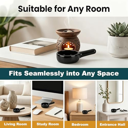 Ceramic Spoon Shape Tealight Candle Holder, Ceramic Tealight Candle Holder Essential Oil Censer with Candle Spoon, Little Tealight Candle Holder Ceramic Spoon Shape, Fits Most Aroma Lamps (Back)