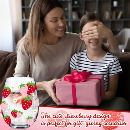 Sliner 2 Pack 17oz Strawberry Stemless Wine Glasses for Women Strawberry Cups Colorful Conversation Drinking Glass for Gift Birthday Party Supplies Graduation Gifts Theme Events - style: Strawberry