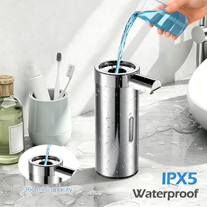 2 Pack Automatic Foaming Soap Dispensers, 360 ML Touchless Automatic Soap Dispenser, USB-C Rechargeable, 3 Levels Adjustable, Waterproof Smart Hand Dispenser for Kitchen & Bathroom, Silver