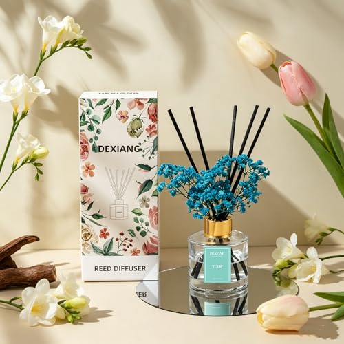 Reed Diffuser Set, Tulip 3.38 fl oz Oil Diffuser Home Fragrance Bathroom Decor - color: Transparency