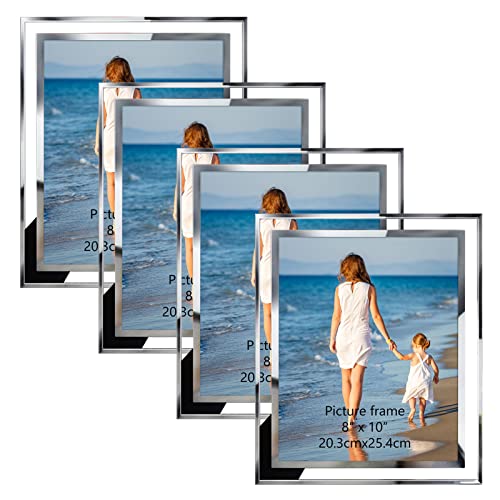 Hoikwo Bulk 8x10 Picture Frames, 4 Packs Silver Photo Frames 8 by 10, Glass Wedding Frames 8x10, Clear Mirror Wedding Photo Frames, Only for Tabletop Display Vertically or Horizontally - size: 8x10-4 Frames