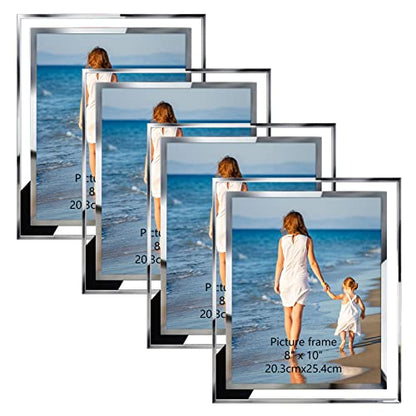 Hoikwo Bulk 8x10 Picture Frames, 4 Packs Silver Photo Frames 8 by 10, Glass Wedding Frames 8x10, Clear Mirror Wedding Photo Frames, Only for Tabletop Display Vertically or Horizontally - size: 8x10-4 Frames