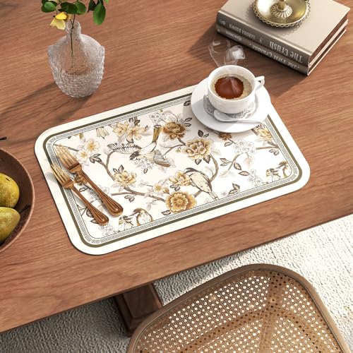 Vinyl Waterproof Placemats Set of 6 Rectangular,12"*17"-Murad A | Wipeable Beautiful Print Place Mats,Stain Resistant,Heat Resistant,Everyday Meals,Kitchen,Dinning,Holiday,Decor - color: Murad a