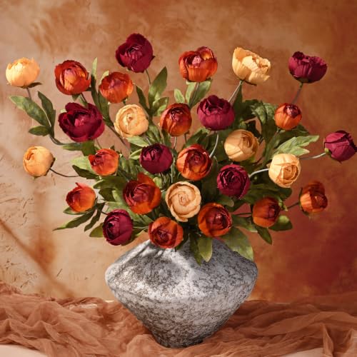 12 Pcs 27" Faux Peonies Artificial Flowers for Vase - Fall Mix | Fake Silk Peonies Flowers for Wedding, Vase Filler Flowers for DIY Bouquets Centerpieces Bridal Shower Office Decor - color: Yellow&burnt Orange and Red, size: 12Pcs