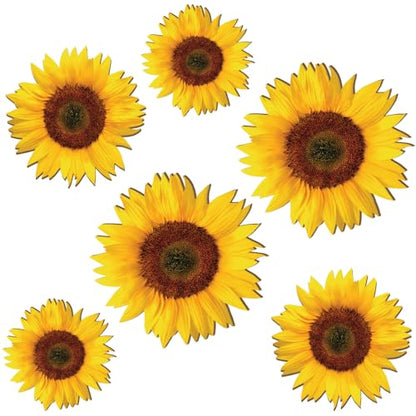 Thyle 6 Pcs Summer Sunflower Wall Decor Wood Sunflower Wall Art Farmhouse Flower Hanging Decorations Indoor Summer Flower Wooden Hanging Sign for Home, Kitchen, Porch - style: Artistic Style