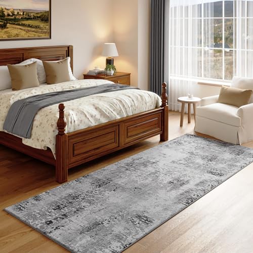 Kelarea Washable Runner Rug 2.6x8, Non-Slip Low Pile Abstract Grey | Water & Stain Resistant, Pet Friendly, Easy Clean, Ultra Soft, for Entrance, Kitchen, Bedroom, Hallways - color: Light Grey, size: 2'6" x 8' (Rectangular)