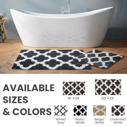 C23 Bathroom Rug Set of 2 (20"x32" & 16"x24") - 2200 GSM Ultra-Absorbent Plush Bath Mats Grey & White - color: Charcoal /White