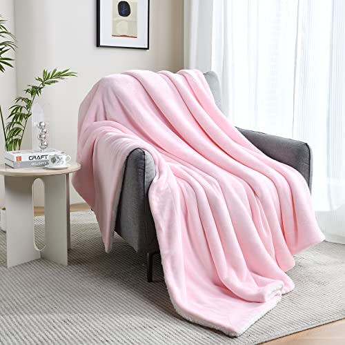 Sherpa Fleece Throw Blanket, Light Pink, 50x60 inches | Double-Sided Super Soft Luxurious Plush Blanket Throw Size - color: Light Pink, size: 50"×60"