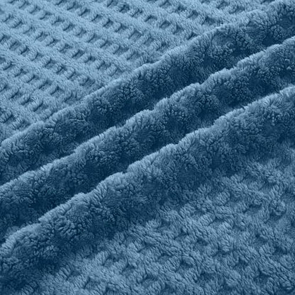 Soft Cozy Fuzzy Fleece Queen Size Blanket, Waffle Slate Blue, 90x90 Inches – Lightweight, Fluffy, and Warm 3D Jacquard All-Season Blanket for Bed, Couch, Sofa, Camping, and Travel - color: Waffle Slate Blue, size: Queen (90" x 90")