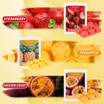 Wax Melts, Scented Wax Cubes Strong Scent, 6 Pack | Summer Scents Soy Wax for Wax Warmer - Pineapple, Watermelon, Strawberry, Mango, Passion Fruit, Mint - size: 6 Pack Fruit Series