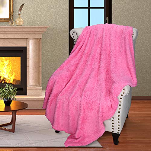 Catalonia Pink Sherpa Throw Blanket, Fuzzy Snuggly Blanket for Camping Traveling Couch Bed, Super Soft, Light Weight, Reversible, All Season Use, 50x60 inches - color: Pink