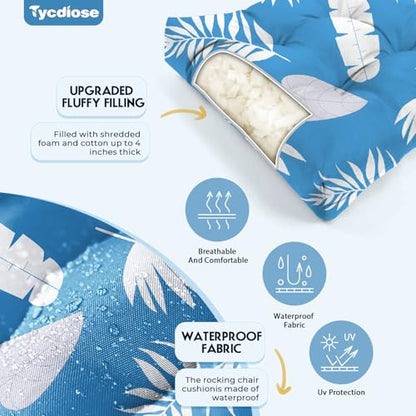 All Weather 3 Piece Wicker Furniture Chair Cushions, Waterproof Outdoor Wicker Chair Cushion for Patio Furniture Loveseat Settee Bench, 1 Loveseat and 2 U-Shaped Thickened Cushions, Blue Leaf - color: Blue Leaves
