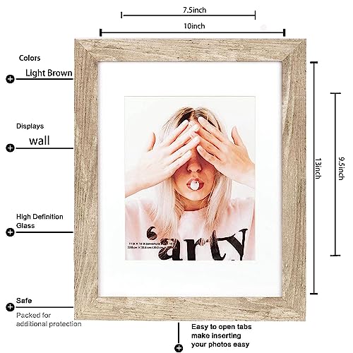 Wide Molding Rustic 11x14 Picture Frames, Made of HD Glass Display Picture 8x10 with Mat, Light Brown Photo Frame for Wall Mounting, 2 Sets - color: Light Brown, size: 11x14 inches