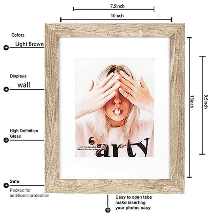Wide Molding Rustic 11x14 Picture Frames, Made of HD Glass Display Picture 8x10 with Mat, Light Brown Photo Frame for Wall Mounting, 2 Sets - color: Light Brown, size: 11x14 inches
